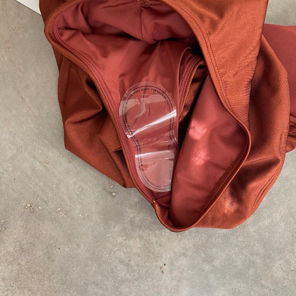 NWT! Chelsea & Violet Burnt Orange Ruffle Shoulder Swim - Picture 4 of 4